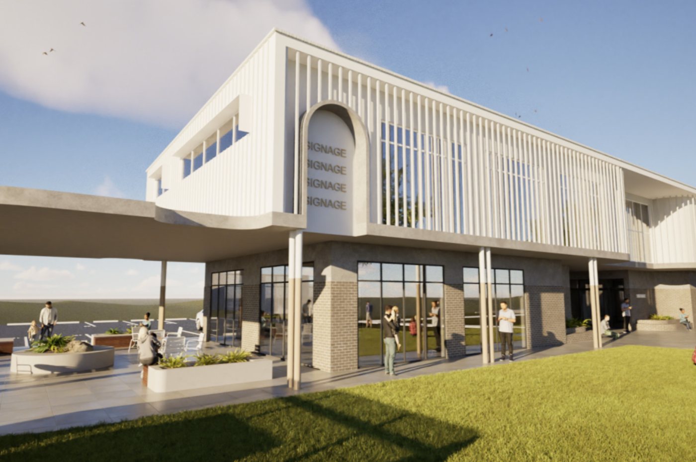 Artist's impression of the proposed two storey shops and gym building at Yandina